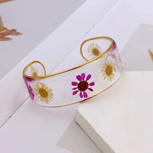 Bracelet Gourmette Fleur en Résine Transparente rose b