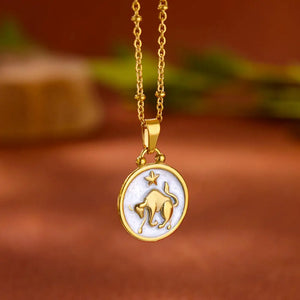 Collier Pendentif Or et Blanc Signe du Zodiaque 12 Constellations  taureau