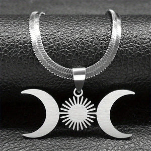 Collier Pendentif Triple Lune Sorcellerie Wiccan argent