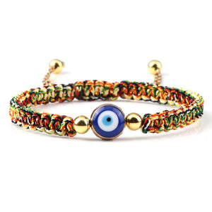 Bracelet Tresse Contre Mauvais Oeil Bleu multicolore et or