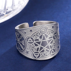 Bague Pentagrame Tetragramme Witchcraft Sorcellerie argent