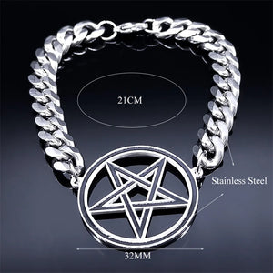 Bracelet Acier Pentacle Sorcellerie Gourmette Wiccan