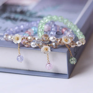 Bracelet Gourmette Fleur en Crystal vert