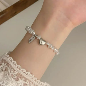 Bracelet Gourmette Femme en Perles avec Coeur