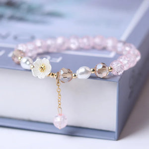 Bracelet Gourmette Fleur en Crystal rose