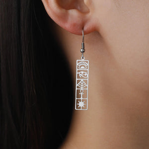 Boucles D'Oreilles Cartouches Hiéroglyphes Egypte argent style A