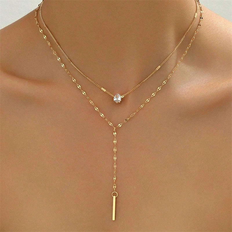 Collier en Y - chaîne de décolleté dorée pour femme