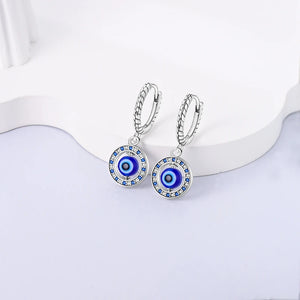 Boucles D'Oreilles Mauvais Oeil Bleu Rondes Et Perles