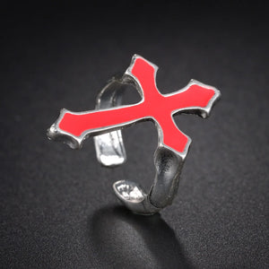 Bague Homme Chevalière Croix Chrétienne rouge