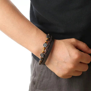 Bracelet En Cuir Arbre de Vie Perles Homme