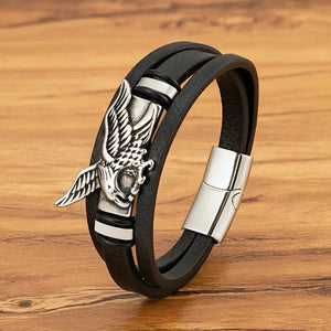 Bracelet Aigle En Cuir Homme Argent