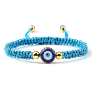 Bracelet Tresse Contre Mauvais Oeil Bleu turquoise et or