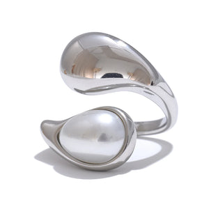 Bague Anneau Goutte d'Eau Perle Blanche argent