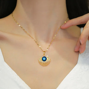 Collier Pendentif Porte Bonheur Oeil Bleu Turc