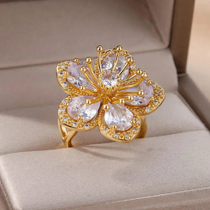 Bague Anneau Fleur 5 Pétales en Zircon blanc