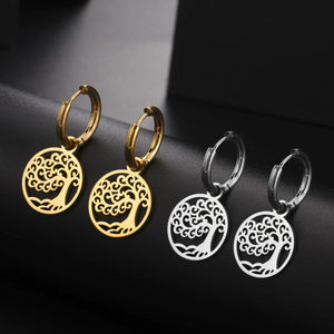 Boucles d'Oreilles Créoles Arbre de Vie Pendantes argent