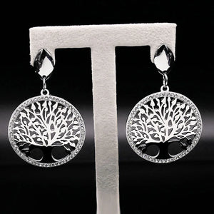 Boucles d'Oreilles Pendantes Arbre de Vie Argent