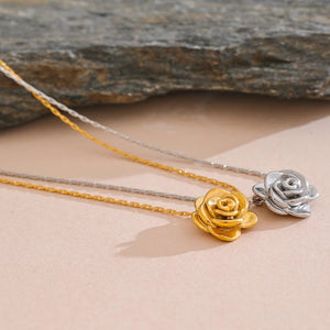 Collier Pendentif Grosse Fleur de Rose argent