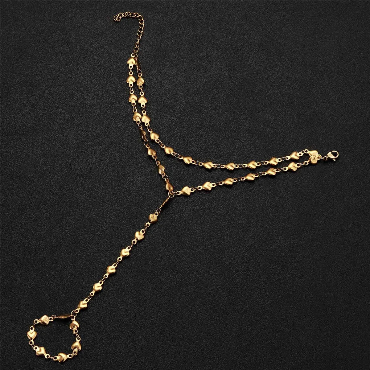 Hand- und Fingerkette Herz - Handarmband für Damen Gold