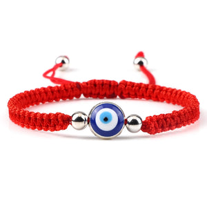 Bracelet Tresse Contre Mauvais Oeil Bleu rouge et argent