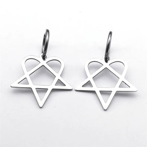 Boucles d'Oreilles Goth "Heartagram" Coeur Pentagram argent