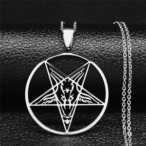 Collier Pendentif Baphomet Satan Gothique argent