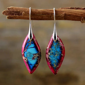 Boucles d'Oreilles Pendantes Goutte d'Eau Colorée argent rouge et bleu