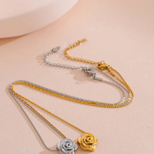 Collier Pendentif Grosse Fleur de Rose or