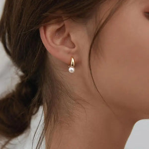 Boucles d'Oreilles Créoles de Style Rétro avec Perle