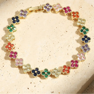 Bracelet Gourmette Fleurs de Marguerite Colorées or