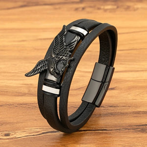 Bracelet Aigle En Cuir Homme Noir