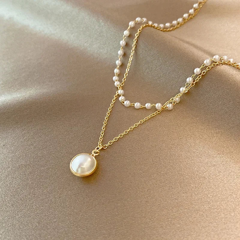 Collier Double Elégant avec Pendentif Perle or