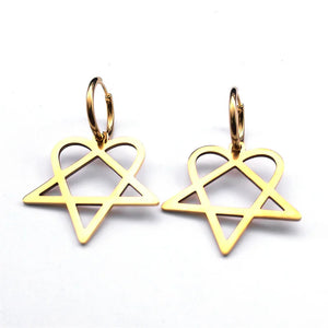 Boucles d'Oreilles Goth "Heartagram" Coeur Pentagram or