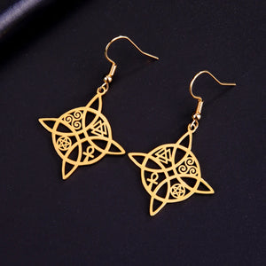 Boucles d'Oreilles Pendantes Noeud de Sorcière de Protection Femme Wiccan or