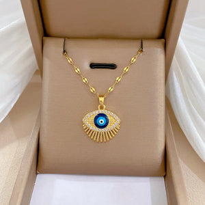 Collier Pendentif Porte Bonheur Oeil Bleu Turc