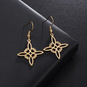 Boucles d'Oreilles Noeud de Sorcière Pendantes de Protection Femme Wiccan or