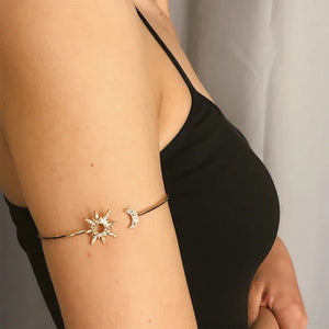 Bracelet de Bras Femme Soleil Lune - Ornement Chaîne de Bras et Bijou de Biceps argent