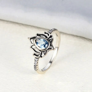 Bague Fleur de Lotus Argentée Femme bleu