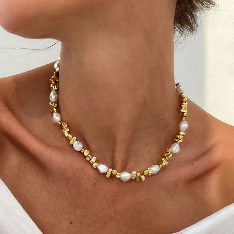 Collier Ras de Cou Perles pour Femme or