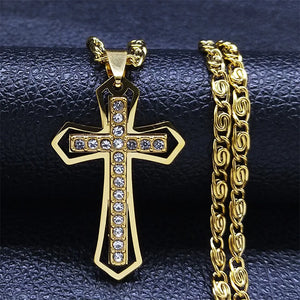 Collier Croix & Pendentif Zircons or