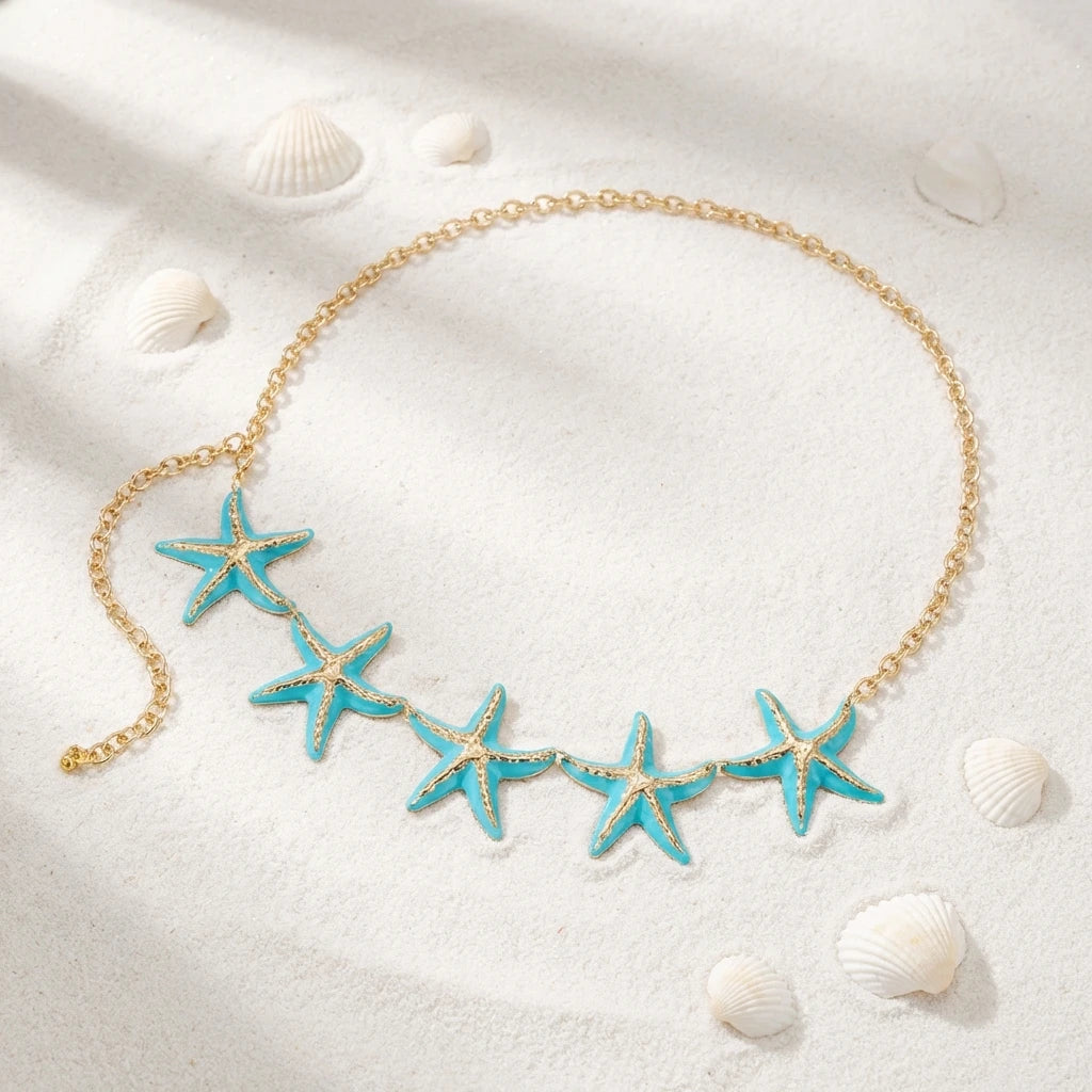Chaîne de hanche étoile de mer - bijou de taille et ventre pour femme bleu