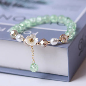 Bracelet Gourmette Fleur en Crystal vert