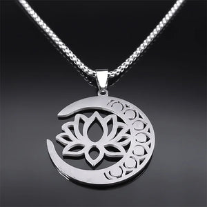 Collier Pendentif Pierres 7 Chakras Fleur de Lotus argent