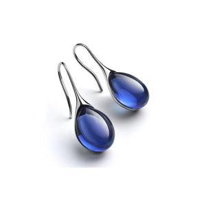 Boucles d'Oreilles Pendantes Goutte d'Eau de Couleur argent et bleu nuit