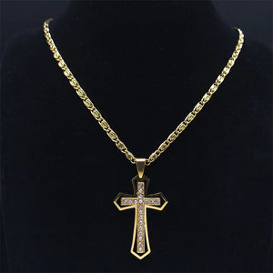 Collier Croix & Pendentif Zircons or