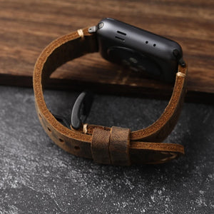 Bracelet Apple Watch Homme en Cuir Epais veritable noir