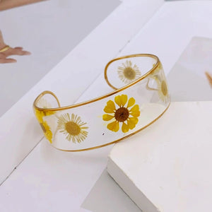 Bracelet Gourmette Fleur en Résine Transparente jaune b