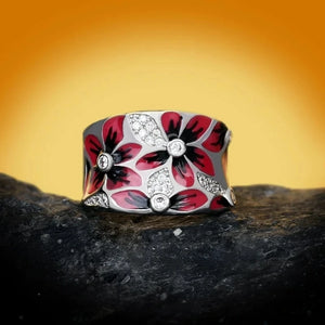 Bague Anneau Fleurs Rouges avec Zircon