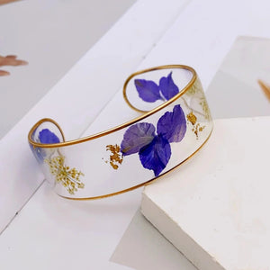 Bracelet Gourmette Fleur en Résine Transparente Bleu Foncé a