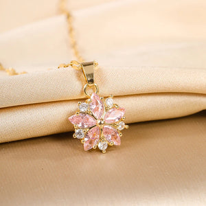 Collier Romantique avec Pendentif Fleur Rose et Zircon